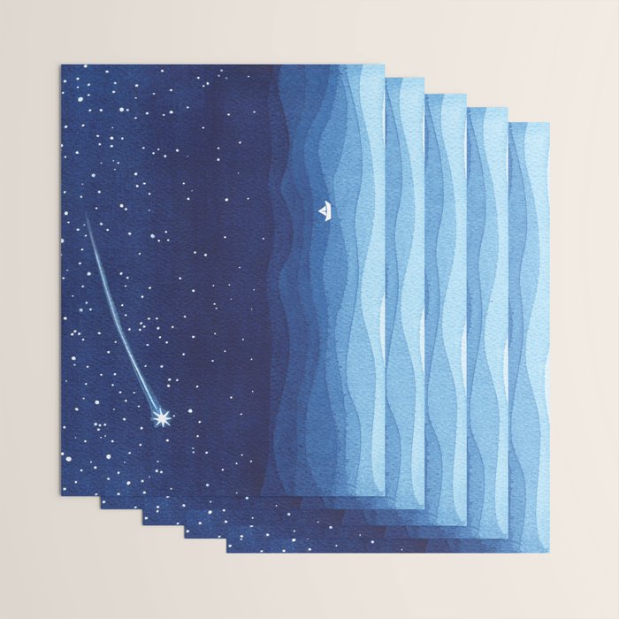 Falling star, shooting star, sailboat ocean waves blue sea Wrapping Paper Gallery Image 3