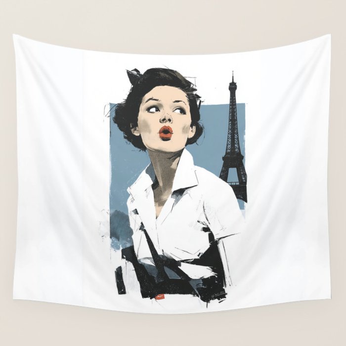 Parisian Glamour in Retro Style Wall Tapestry Gallery Image 4