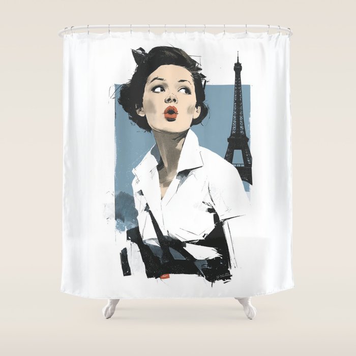 Parisian Glamour in Retro Style Shower Curtain Gallery Image 1