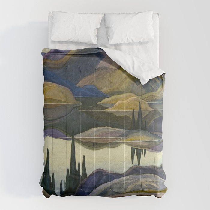 Canadian Landscape Franklin Carmichael Art Nouveau Post-Impressionism Mirror Lake Comforter Gallery Image 1