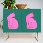 Pink Cat On Green Background Credenza Gallery Image 1