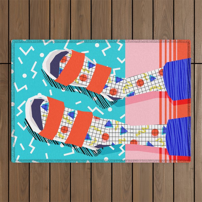 No Doi - memphis throwback retro classic style fashion 1980s 80s hipster shoes socks urban trendy Outdoor Rug Gallery Image 1