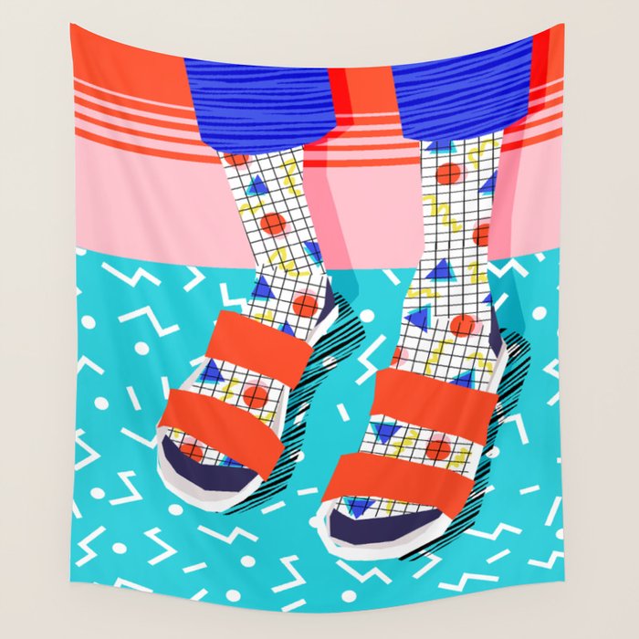No Doi - memphis throwback retro classic style fashion 1980s 80s hipster shoes socks urban trendy Wall Tapestry Gallery Image 4