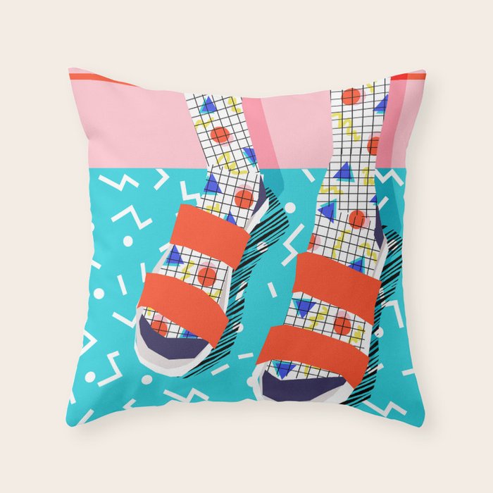 No Doi - memphis throwback retro classic style fashion 1980s 80s hipster shoes socks urban trendy Throw Pillow Gallery Image 1