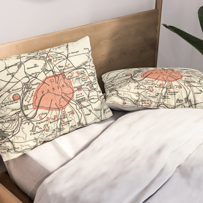 Vintage Paris and Surrounding Area Map (1890) Pillow Sham Gallery Image 2