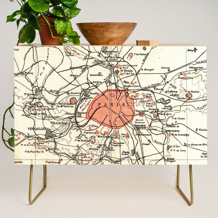 Vintage Paris and Surrounding Area Map (1890) Credenza Gallery Image 1