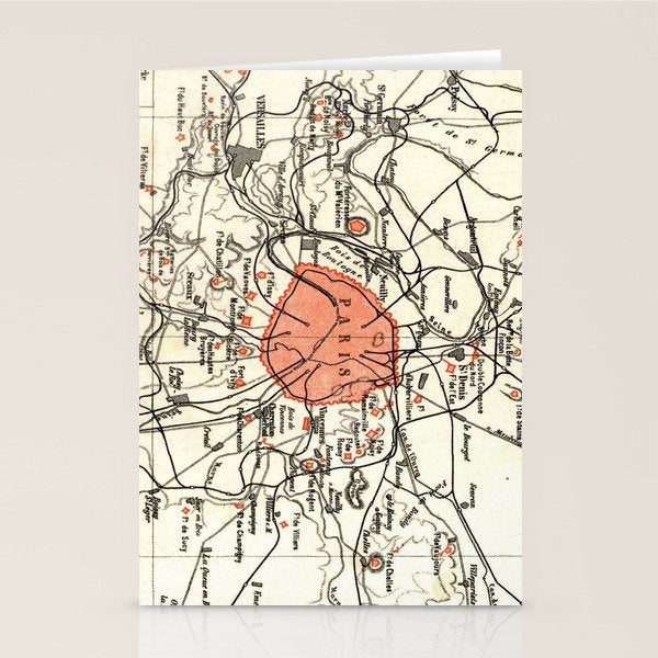 Vintage Paris and Surrounding Area Map (1890) Stationery Card Gallery Image 2