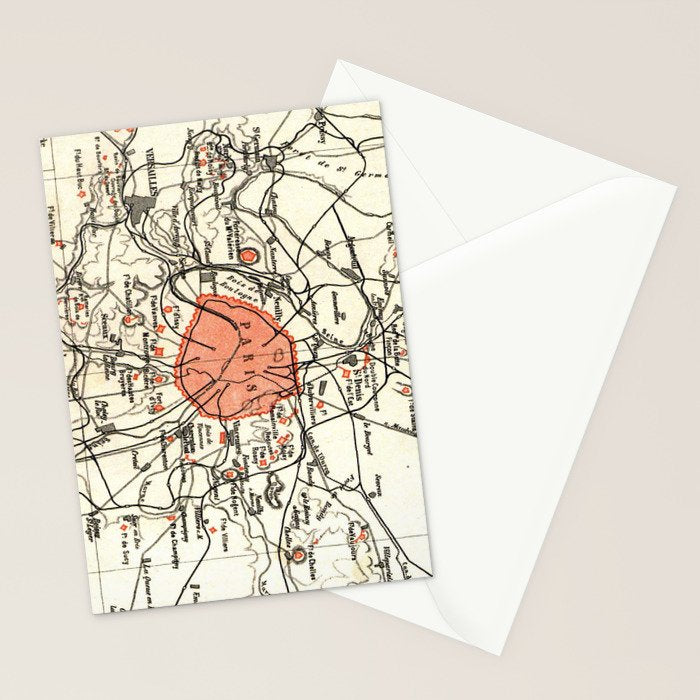 Vintage Paris and Surrounding Area Map (1890) Stationery Card Gallery Image 2