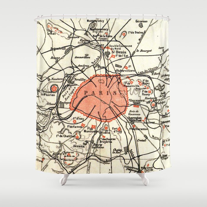 Vintage Paris and Surrounding Area Map (1890) Shower Curtain Gallery Image 1
