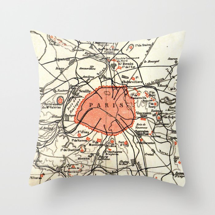 Vintage Paris and Surrounding Area Map (1890) Throw Pillow Gallery Image 6