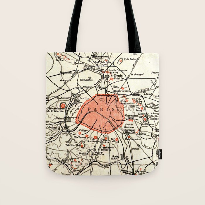 Vintage Paris and Surrounding Area Map (1890) Tote Bag Gallery Image 1