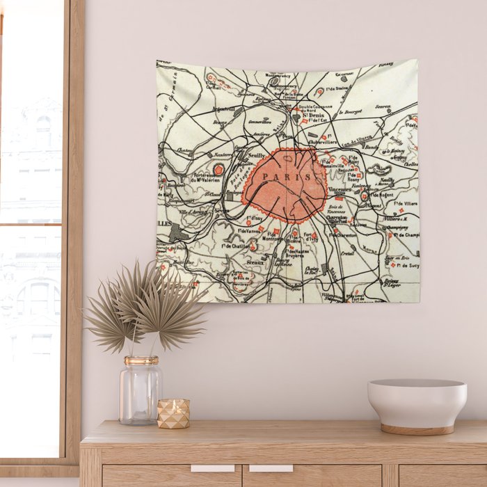 Vintage Paris and Surrounding Area Map (1890) Wall Tapestry Gallery Image 2