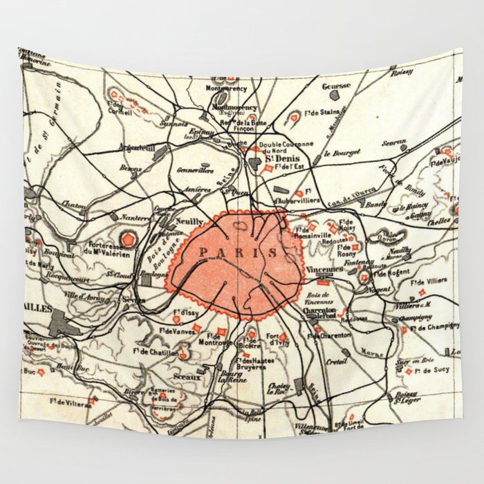 Vintage Paris and Surrounding Area Map (1890) Wall Tapestry Gallery Image 4