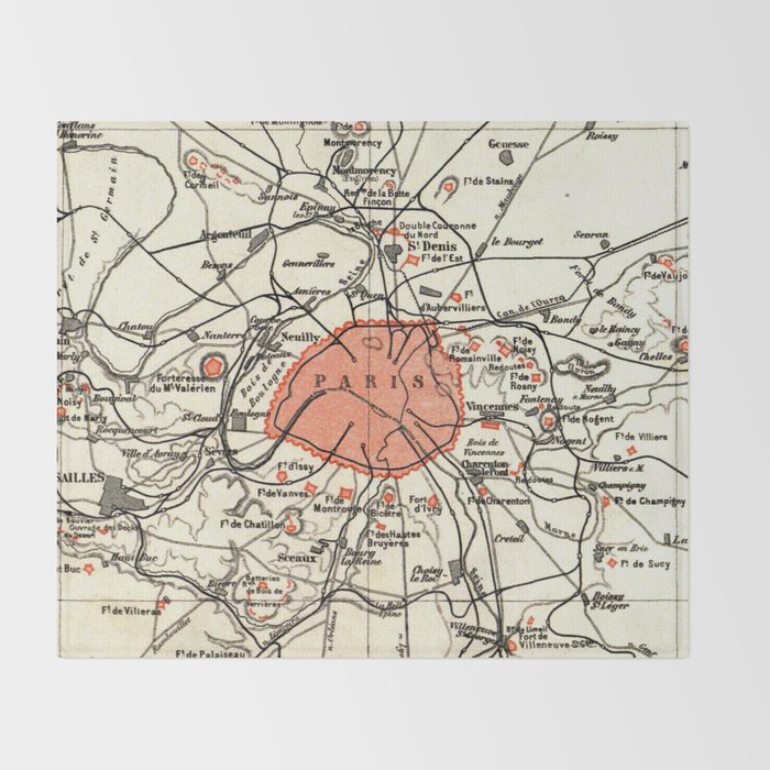 Vintage Paris and Surrounding Area Map (1890) Throw Blanket Gallery Image 2