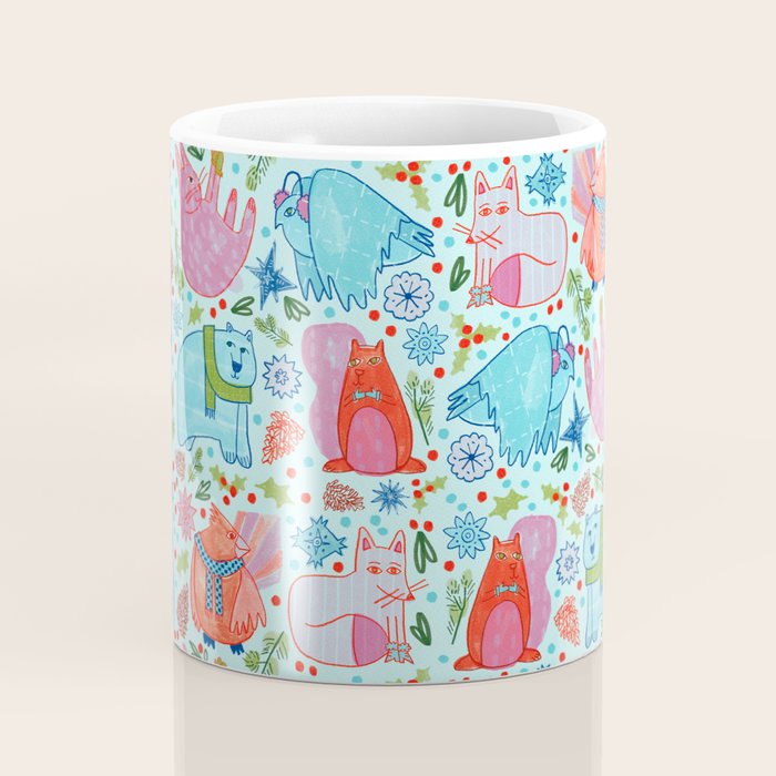 Winter Forest Woodland Animals in Arctic Blue Coffee Mug Gallery Image 4