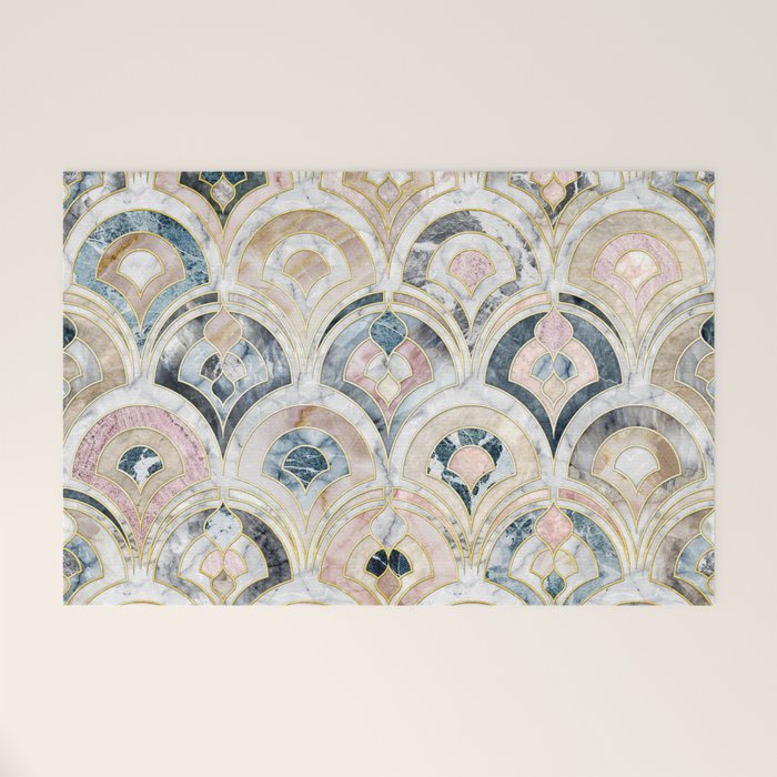 Art Deco Marble Tiles in Soft Pastels Welcome Mat Gallery Image 1
