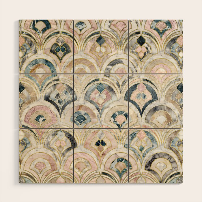 Art Deco Marble Tiles in Soft Pastels Wood Wall Art Gallery Image 1