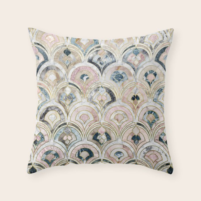 Art Deco Marble Tiles in Soft Pastels Throw Pillow Gallery Image 6