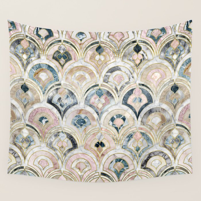 Art Deco Marble Tiles in Soft Pastels Wall Tapestry Gallery Image 4