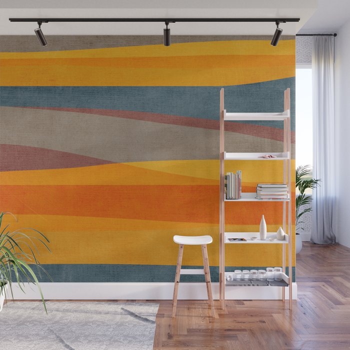 Yellow Orange Blue Beige Brown Modern MCM Art Wall Mural Gallery Image 1