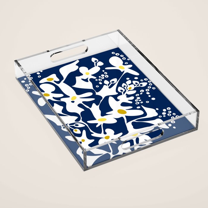 Blue jungle: Organic shapes and flowers Acrylic Tray Gallery Image 1