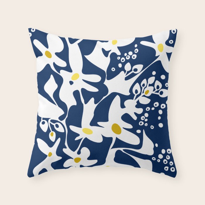 Blue jungle: Organic shapes and flowers Throw Pillow Gallery Image 6