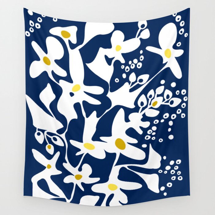 Blue jungle: Organic shapes and flowers Wall Tapestry Gallery Image 4