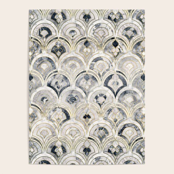 Monochrome Art Deco Marble Tiles Poster Gallery Image 1