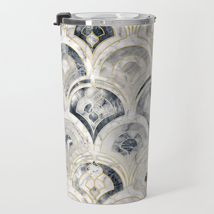 Monochrome Art Deco Marble Tiles Travel Mug Gallery Image 3