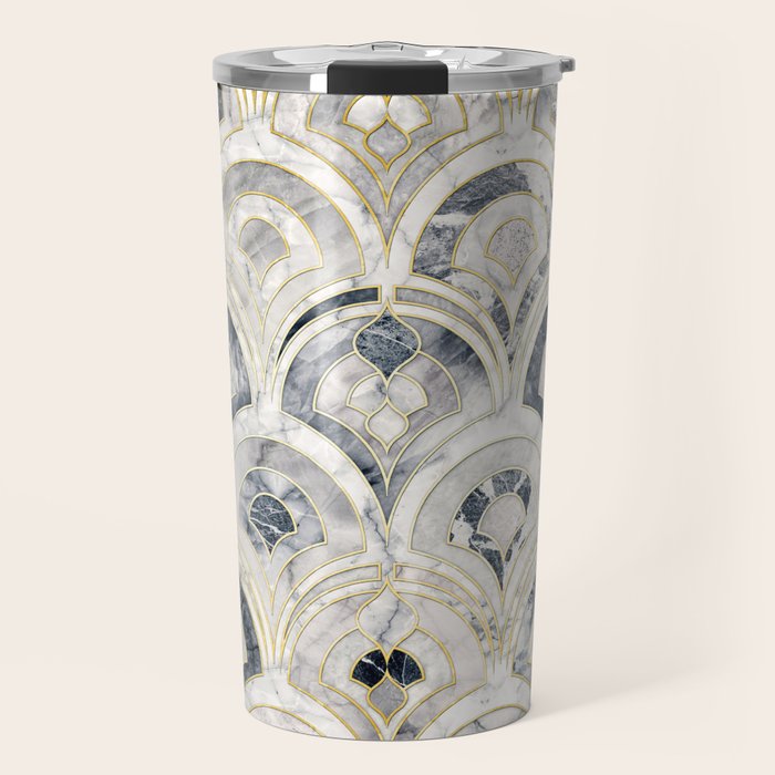 Monochrome Art Deco Marble Tiles Travel Mug Gallery Image 1