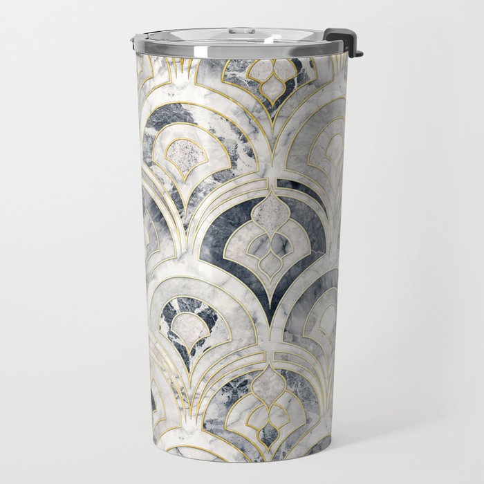 Monochrome Art Deco Marble Tiles Travel Mug Gallery Image 2