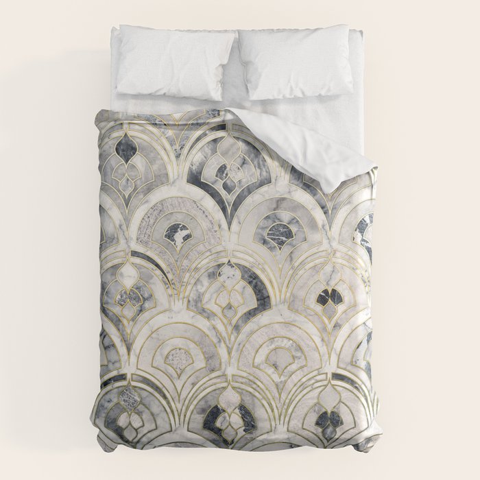 Monochrome Art Deco Marble Tiles Duvet Cover Gallery Image 6