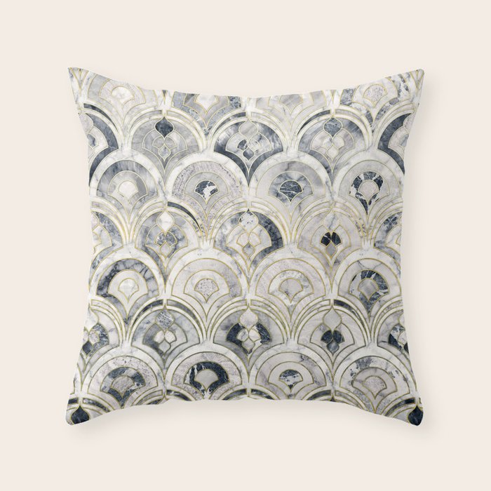 Monochrome Art Deco Marble Tiles Throw Pillow Gallery Image 6