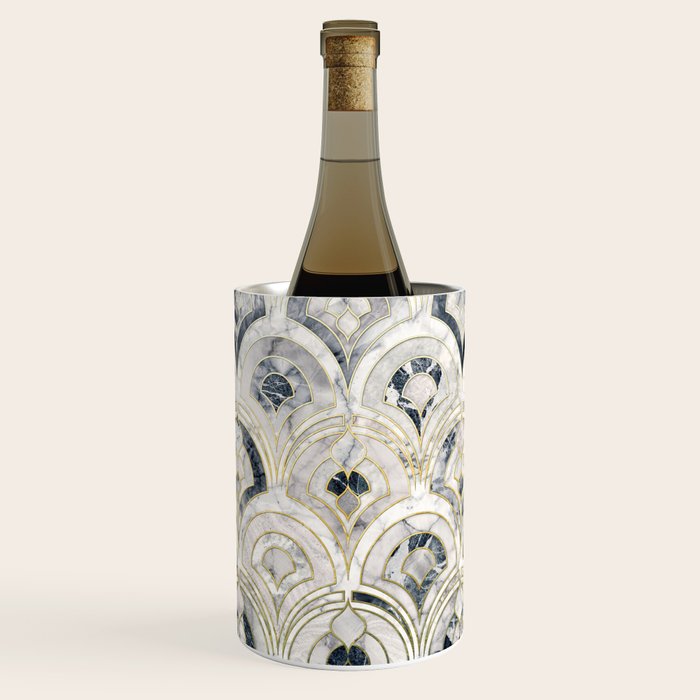 Monochrome Art Deco Marble Tiles Wine Chiller