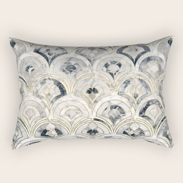 Monochrome Art Deco Marble Tiles Rectangular Pillow Gallery Image 2