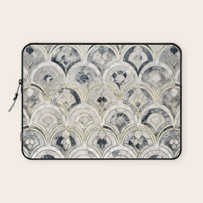 Monochrome Art Deco Marble Tiles Laptop Sleeve Gallery Image 1