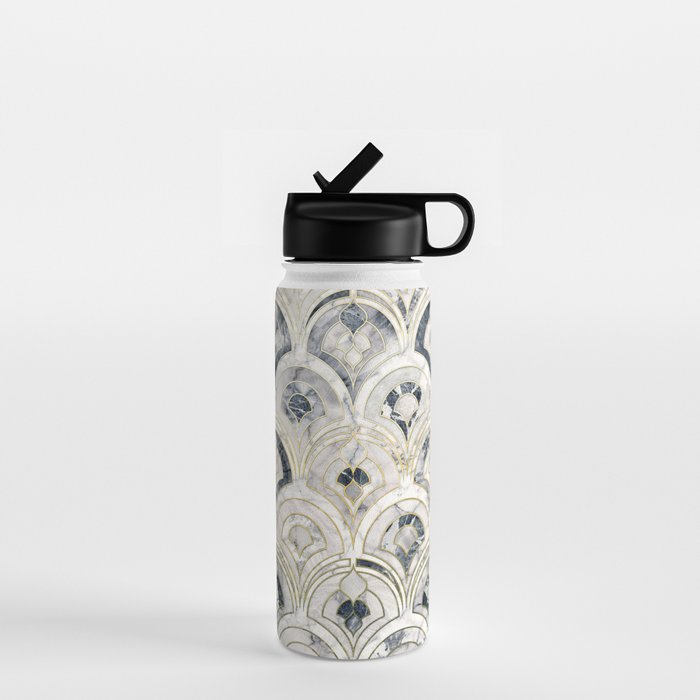 Monochrome Art Deco Marble Tiles Water Bottle Gallery Image 1