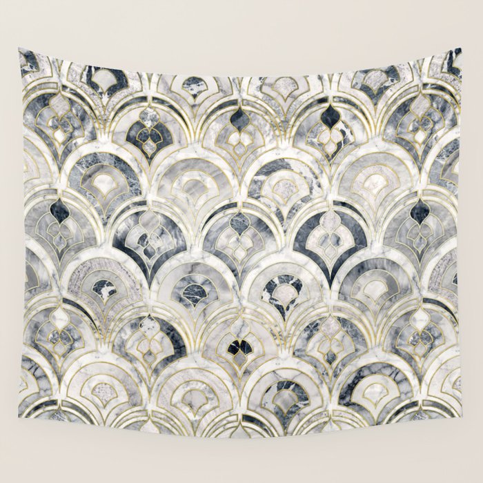Monochrome Art Deco Marble Tiles Wall Tapestry Gallery Image 1