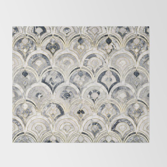Monochrome Art Deco Marble Tiles Throw Blanket Gallery Image 2