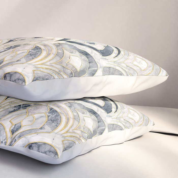 Monochrome Art Deco Marble Tiles Pillow Sham Gallery Image 3