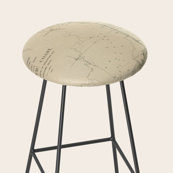 Vintage North Carolina and Virginia Coastal Map Stool Gallery Image 2