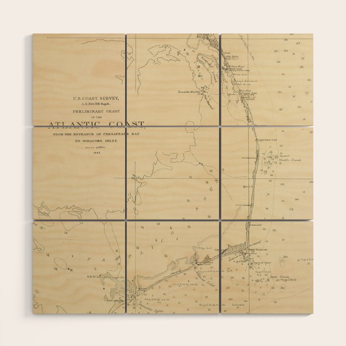 Vintage North Carolina and Virginia Coastal Map Wood Wall Art Gallery Image 1