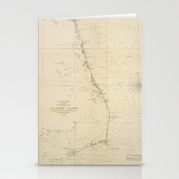 Vintage North Carolina and Virginia Coastal Map Stationery Card Gallery Image 2