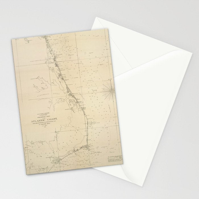 Vintage North Carolina and Virginia Coastal Map Stationery Card Gallery Image 2