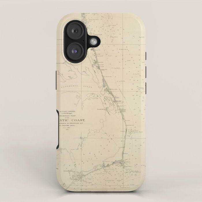 Vintage North Carolina and Virginia Coastal Map iPhone Case Gallery Image 1