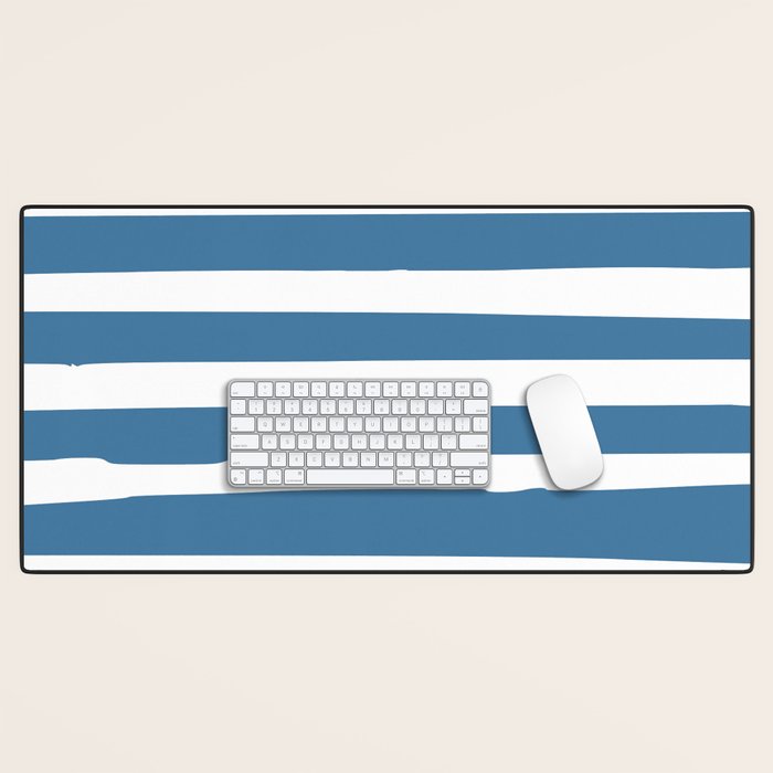 Ocean Stripes, Abstract, Blue and White, Striped Pattern Desk Mat Gallery Image 1