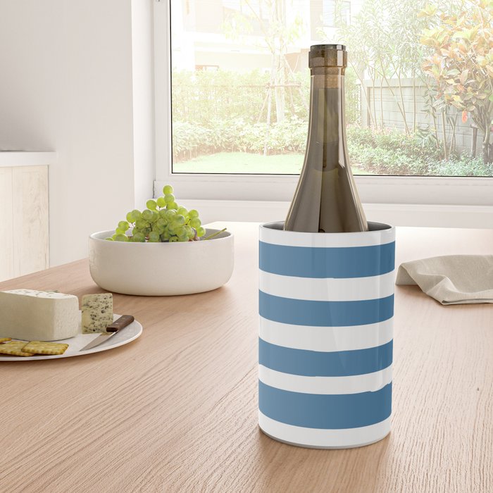 Ocean Stripes, Abstract, Blue and White, Striped Pattern Wine Chiller Gallery Image 4