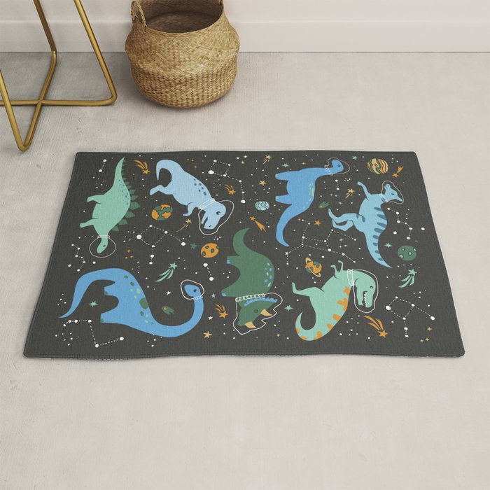 Dinosaurs in Space in Blue Rug Gallery Image 1