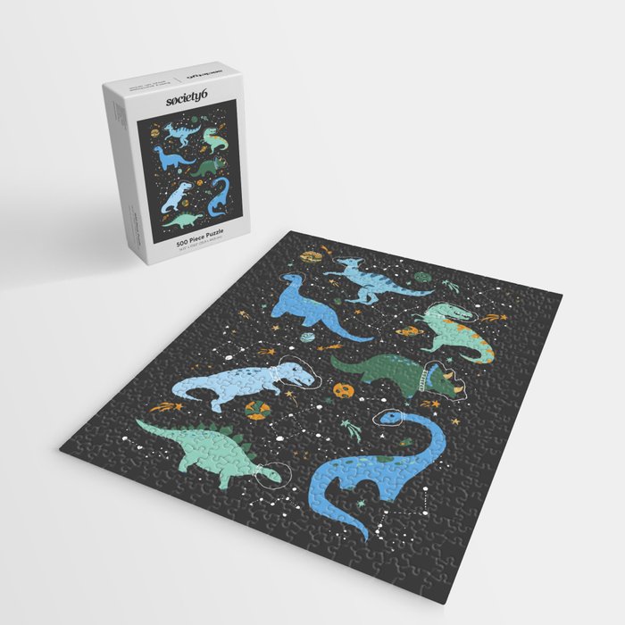 Dinosaurs in Space in Blue Jigsaw Puzzle Gallery Image 2