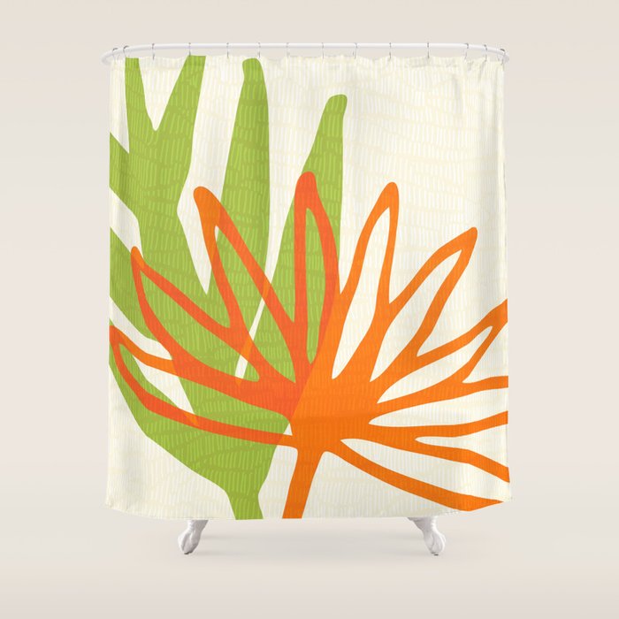 All Day Everyday in Green and Orange Nature Shower Curtain Gallery Image 1